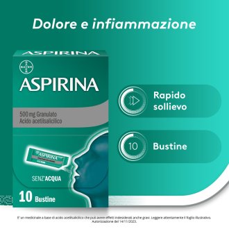 Aspirina Granulato - Trattamento sintomatico di mal di testa, febbre e dolori da lievi a moderati - 10 bustine 500 mg
