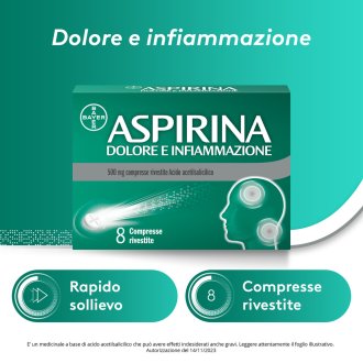 Aspirina Dolore e Infiammazione - Trattamento sintomatico di febbre e dolori - 8 Compresse 500 mg