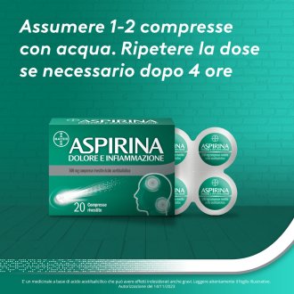Aspirina Dolore e Infiammazione - Trattamento sintomatico di febbre e dolori - 20 Compresse 500 mg