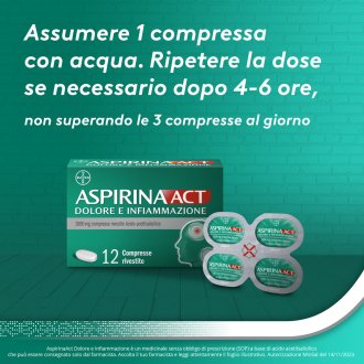 Aspirina Act Dolore e Infiammazione - Trattamento sintomatico di febbre e dolori - 12 Compresse 1000 mg