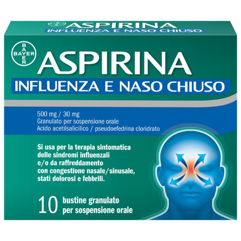 Aspirina Influenza e Naso Chiuso - Trattamento sintomatico della congestione nasale e di stati febbrili - 10 Bustine Aspirina Influenza e Naso Chiuso - Trattamento sintomatico della congestione nasale e di stati febbrili - 10 Bustine
