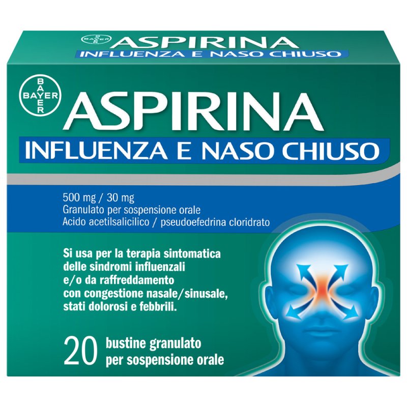 Aspirina Influenza e Naso Chiuso - Trattamento sintomatico della congestione nasale e di stati febbrili - 20 Bustine Aspirina Influenza e Naso Chiuso - Trattamento sintomatico della congestione nasale e di stati febbrili - 20 Bustine