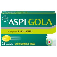 Aspi Gola - Trattamento sintomatico del mal di gola - Gusto Limone e Miele - 16 Pastiglie