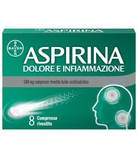 Aspirina Dolore e Infiammazione - Trattamento sintomatico di febbre e dolori - 8 Compresse 500 mg