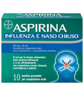 Aspirina Influenza e Naso Chiuso - Trattamento sintomatico della congestione nasale e di stati febbrili - 10 Bustine