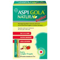 Aspi Gola Natura Junior - Sciroppo per bambini per tosse e mal di gola - Gusto Vaniglia e Fragola - 16 Bustine