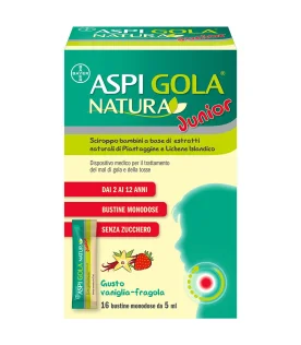 Aspi Gola Natura Junior - Sciroppo per bambini per tosse e mal di gola - Gusto Vaniglia e Fragola - 16 Bustine