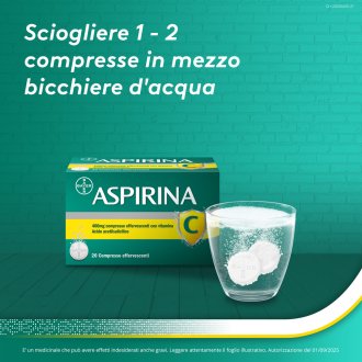 Aspirina C - Trattamento sintomatico di mal di testa, febbre e dolori da lievi a moderati - 20 compresse effervescenti 400 + 240mg