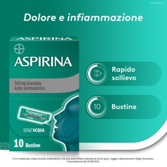 Aspirina Granulato - Trattamento sintomatico di mal di testa, febbre e dolori da lievi a moderati - 10 bustine 500 mg