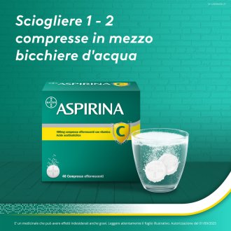 Aspirina C - Trattamento sintomatico di mal di testa, febbre e dolori da lievi a moderati - 40 compresse effervescenti 400 + 240mg Aspirina C - Trattamento sintomatico di mal di testa, febbre e dolori da lievi a moderati - 40 compresse effervescenti 400 + 240mg