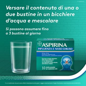Aspirina Influenza e Naso Chiuso - Trattamento sintomatico della congestione nasale e di stati febbrili - 10 Bustine