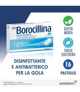 NeoBorocillina Antisettico Orofaringeo 16 Pastiglie senza zucchero 1,2mg + 20mg