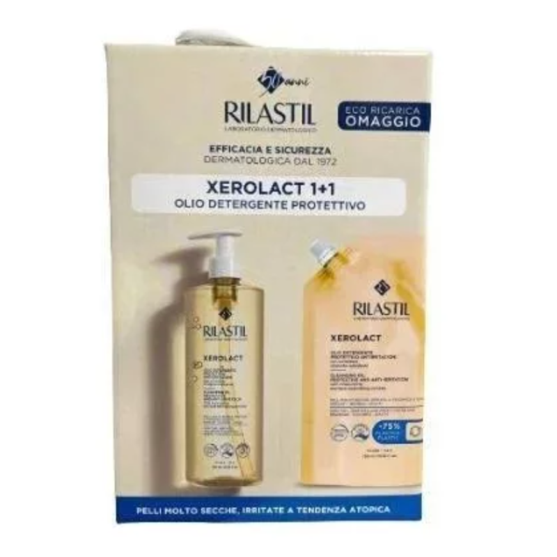 Rilastil Xerolact Olio Detergente + Ricarica - Detergente corpo + refill  per pelle secca e a tendenza atopica 