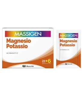 Massigen Magnesio e Potassio - Integratore alimentare di vitamine e sali minerali - 24+6 buste