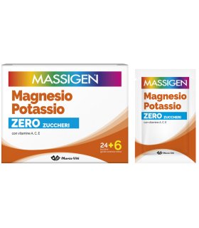 Massigen Magnesio e Potassio Zero Zuccheri - Integratore alimentare di vitamine e sali minerali - 24+6 buste
