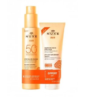 Nuxe Sun Duo Latte Spray Solare SPF50 + Shampoo Doccia Doposole - Spray solare per viso e corpo 150 ml + Shampoo doccia doposole per corpo 100 ml