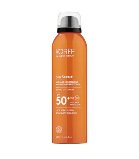 Korff Sun Secret Latte Spray Protettivo Anti-Età SPF 50+ - Latte spray solare corpo protezione solare molto alta - 200 ml