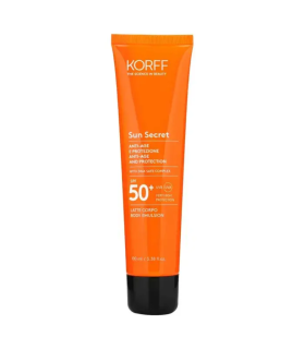 Korff Sun Secret Latte Protettivo Anti-Età SPF 50+ - Latte solare corpo protezione molto alta resistente all'acqua - 100 ml