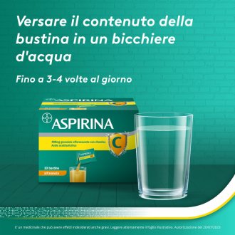 Aspirina C Granulato - Trattamento sintomatico di mal di testa, febbre e dolori muscolari - Gusto arancia - 10 Bustine