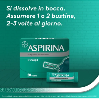 Aspirina Granulato - Trattamento sintomatico di mal di testa, febbre e dolori da lievi a moderati - 20 bustine 500 mg