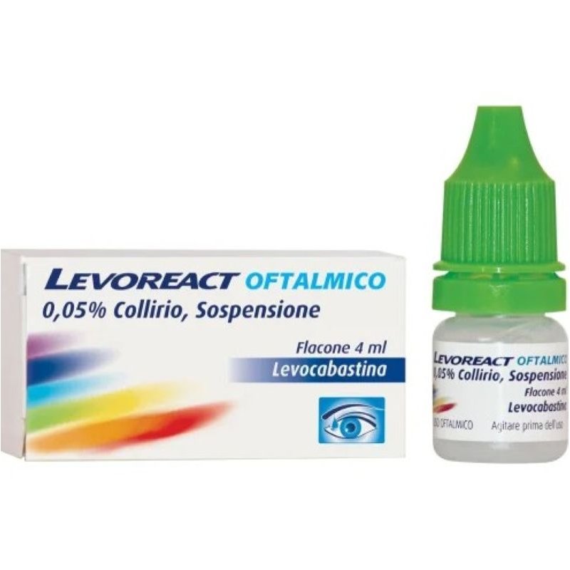 Levoreact Collirio antistaminico - Per occhi che lacrimano e congiuntivite allergica - 4ml 0,5mg Levoreact Collirio antistaminico - Per occhi che lacrimano e congiuntivite allergica - 4ml 0,5mg