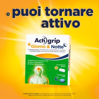 Actigrip Giorno & Notte - Per il trattamento di raffreddore, febbre e influenza - 12+4 compresse