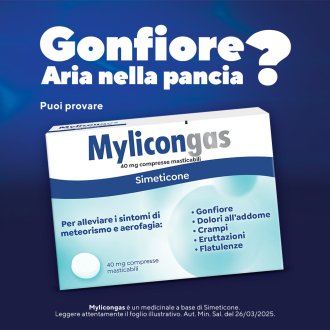 Mylicongas - Per flatulenza, meteorismo e gonfiore addominale - 50 compresse Masticabili 40 mg Mylicongas - Per flatulenza, meteorismo e gonfiore addominale - 50 compresse Masticabili 40 mg