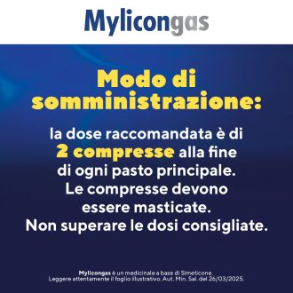 Mylicongas - Per flatulenza, meteorismo e gonfiore addominale - 50 compresse Masticabili 40 mg Mylicongas - Per flatulenza, meteorismo e gonfiore addominale - 50 compresse Masticabili 40 mg