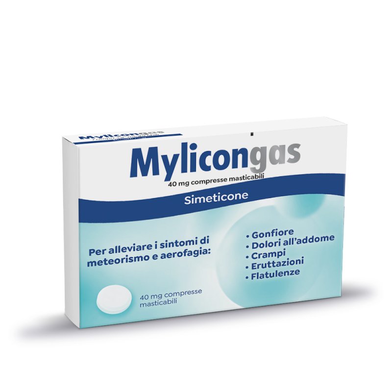 Mylicongas - Per flatulenza, meteorismo e gonfiore addominale - 50 compresse Masticabili 40 mg Mylicongas - Per flatulenza, meteorismo e gonfiore addominale - 50 compresse Masticabili 40 mg