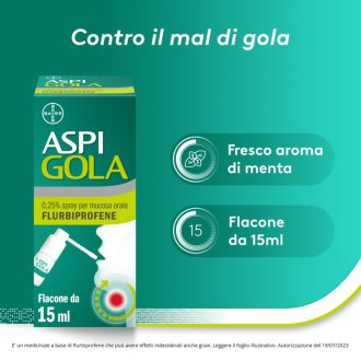 Aspi Gola Spray - Spray Anti-infiammatorio per mal di gola - 15 ml 0,25%