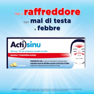 Actisinu - Adatte per il trattamento di sinusite, raffreddore e mal di testa - 12 compresse 200mg + 30mg