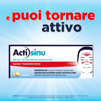 Actisinu - Adatte per il trattamento di sinusite, raffreddore e mal di testa - 12 compresse 200mg + 30mg