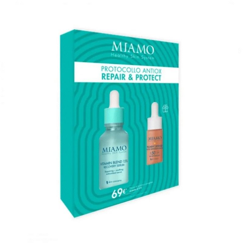 Miamo Protocollo Antiox Repair & Protect - Vitamin Blend 15% Recovery Serum + Pigment Defense Tinted Sunscreen Drops SPF50+ Miamo Protocollo Antiox Repair & Protect - Vitamin Blend 15% Recovery Serum + Pigment Defense Tinted Sunscreen Drops SPF50+