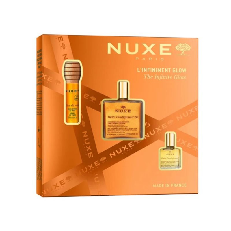 Nuxe Cofanetto di Natale 2025 Luminosità Infinita - Olio prodigioso oro + Reve de Miel gloss labbra + Olio prodigioso Nuxe Cofanetto di Natale 2025 Luminosità Infinita - Olio prodigioso oro + Reve de Miel gloss labbra + Olio prodigioso
