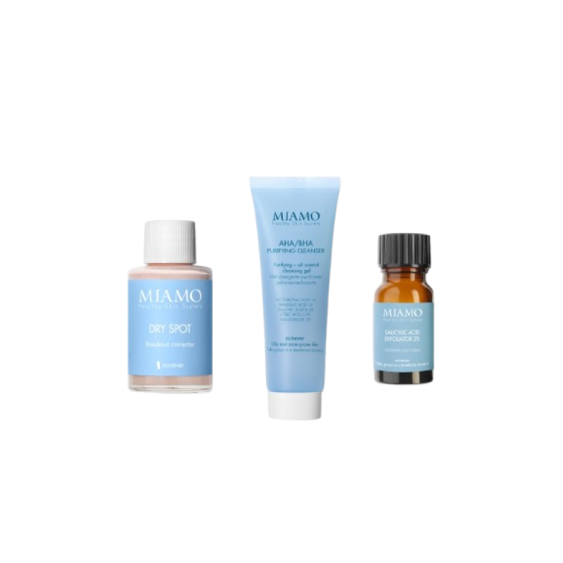 Miamo Cofanetto 2025 Protocollo Sos Brufoli - Dry Spot + AHA\BHA purifying cleanser + Salicylic acid exfoliator 2% Miamo Cofanetto 2025 Protocollo Sos Brufoli - Dry Spot + AHA\BHA purifying cleanser + Salicylic acid exfoliator 2%