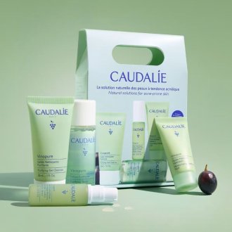 Caudalie Vinopure Starter Kit Cofanetto per Pelle a Tendenza Acneica - Gel detergente + Lozione purificante + Siero anti-imperfezioni + Fluido idratante mat