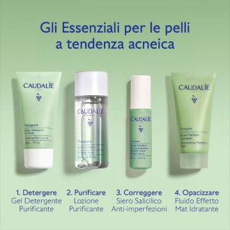 Caudalie Vinopure Starter Kit Cofanetto per Pelle a Tendenza Acneica - Gel detergente + Lozione purificante + Siero anti-imperfezioni + Fluido idratante mat