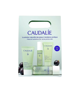 Caudalie Vinopure Starter Kit Cofanetto per Pelle a Tendenza Acneica - Gel detergente + Lozione purificante + Siero anti-imperfezioni + Fluido idratante mat