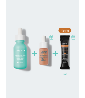 Miamo Protocollo Aox Repair&protect - Contro macchie e rossori della pelle - Vitamin Blend 15% siero 30 ml + Pigment Defense Sunscreen Drops 10 ml + Skin Defense 3 bustine