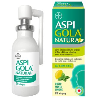 Aspi Gola Natura Spray - Spray per mal di gola e tosse - Gusto Menta e Limone