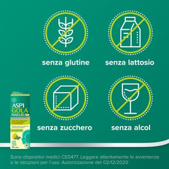 Aspi Gola Natura Spray - Spray per mal di gola e tosse - Gusto Menta e Limone