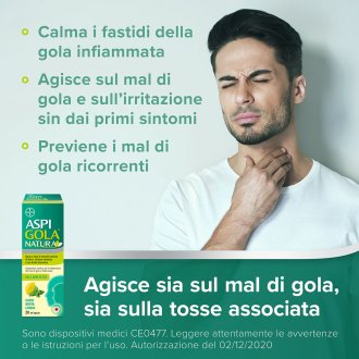 Aspi Gola Natura Spray - Spray per mal di gola e tosse - Gusto Menta e Limone