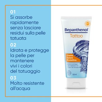 Bepanthenol Tattoo Crema Solare Protettiva SPF50+ - Crema solare per i tatuaggi - 50 ml