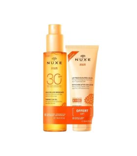 Nuxe Sun Duo Olio Solare Abbronzante SPF 30 + Latte Doposole - Protezione solare anti-età + Latte doposole rinfrescante 