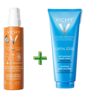 Vichy Capital Soleil Cell Protect Fluido Spray Bambini SPF 50 + + Latte Doposole - Kit protezione solare + latte doposole lenitivo