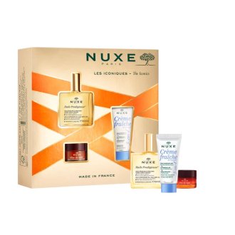 Nuxe Cofanetto Natale Gli Iconici 2024 - Olio prodigioso 50 ml + Crema rimpolpante idratante viso 30 ml + Balsamo labbra al miele 15 g