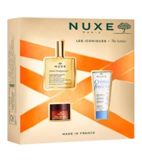 Nuxe Cofanetto Natale Gli Iconici 2024 - Olio prodigioso 50 ml + Crema rimpolpante idratante viso 30 ml + Balsamo labbra al miele 15 g