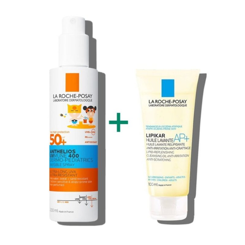 Anthelios Spray Uvmune Bambini SPF 50+ 200 ml + Lipikar Olio lavante 100 ml Anthelios Spray Uvmune Bambini SPF 50+ 200 ml + Lipikar Olio lavante 100 ml