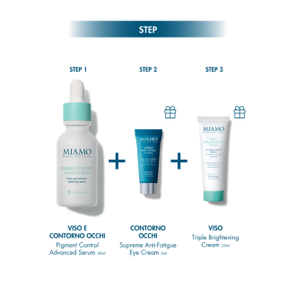 Miamo Protocollo Schiarente Avanzato & Globale - Pigment control advanced siero + Supreme anti-fatigue eye cream + Triple brightening cream Miamo Protocollo Schiarente Avanzato & Globale - Pigment control advanced siero + Supreme anti-fatigue eye cream + Triple brightening cream