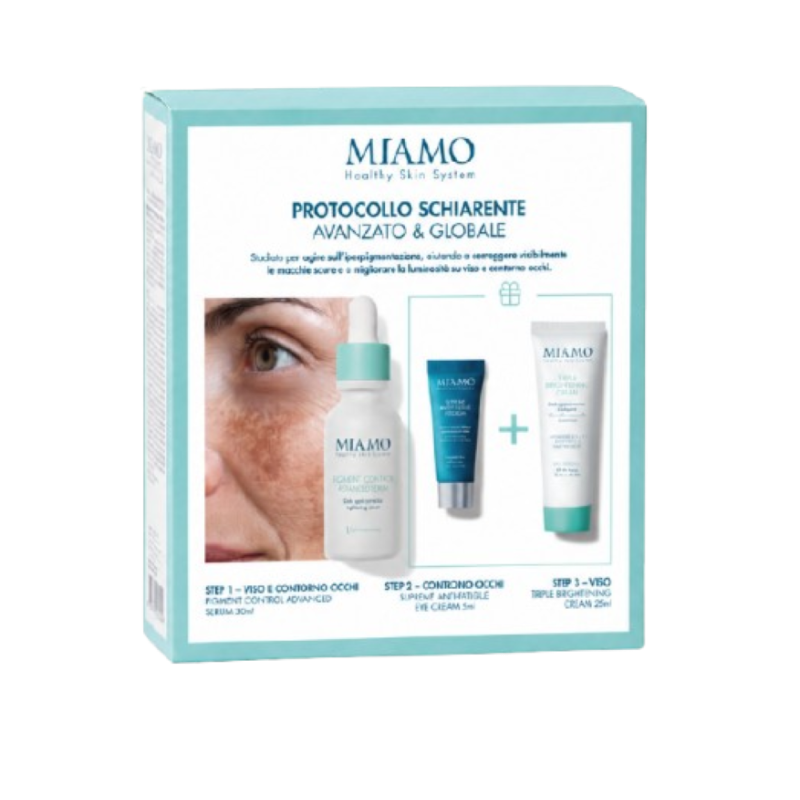 Miamo Protocollo Schiarente Avanzato & Globale - Pigment control advanced siero + Supreme anti-fatigue eye cream + Triple brightening cream Miamo Protocollo Schiarente Avanzato & Globale - Pigment control advanced siero + Supreme anti-fatigue eye cream + Triple brightening cream